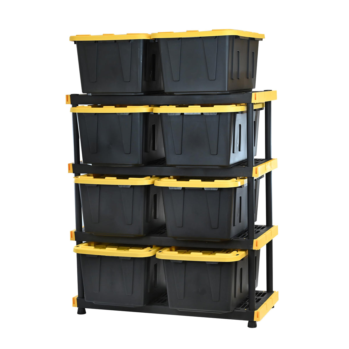 Heavy Duty 4 Tier Garage Storage Shelves with 8 Pack 27 Gallon Storage Bins and Lids Space Saving Organizer