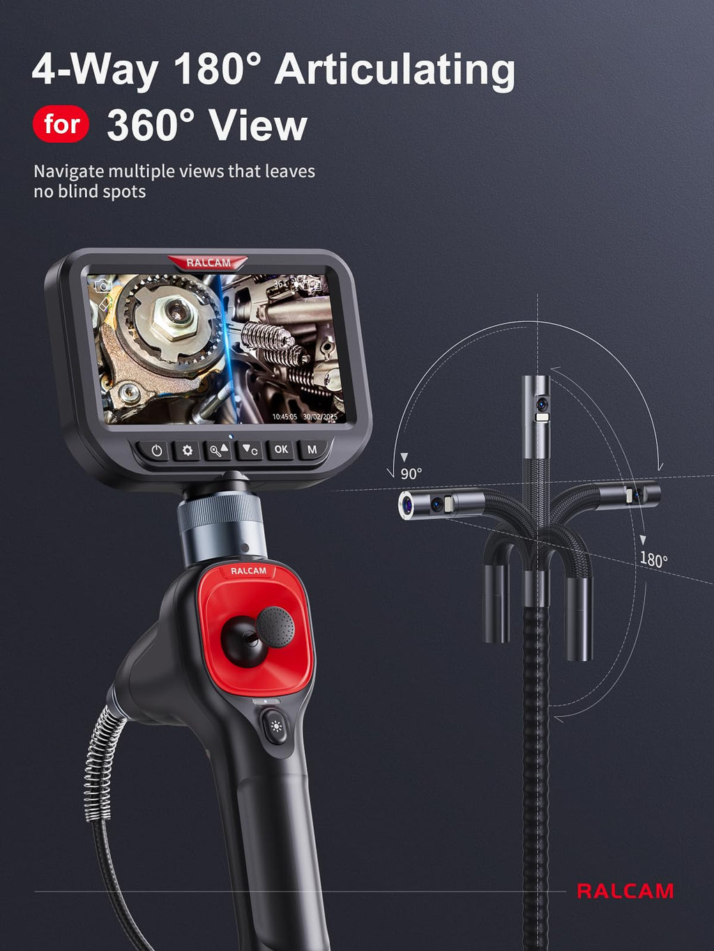 360 Degree Articulating Borescope for Automotive HVAC Engine Inspection with Slim Probe Camera