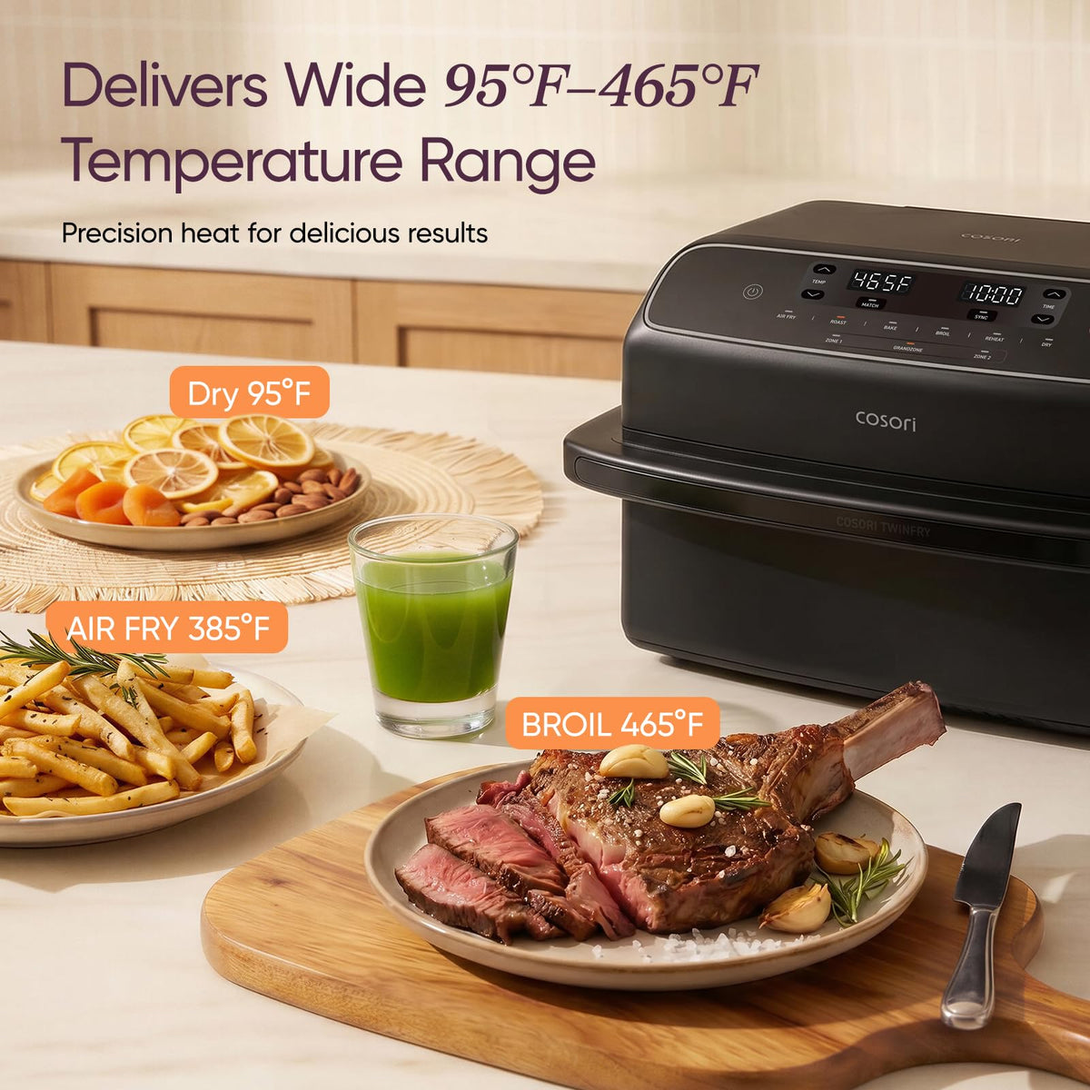 TWINFRY 9 QT Double Air Fryer with Removable Divider PFAS Free Ceramic Coating for Family Meals