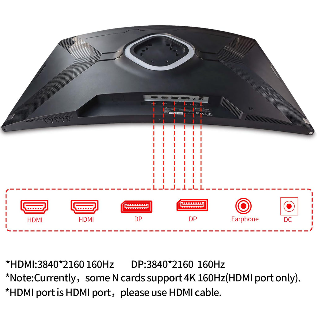 32 Inch 4K Curved Gaming Monitor 165Hz 1500R UHD VA FreeSync HDR10 HDMI DisplayPort Built in Speakers