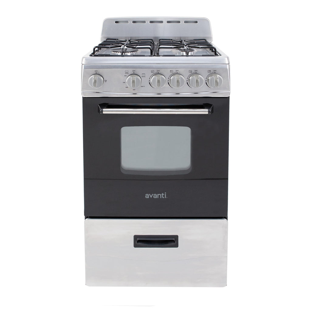 Compact gas range oven with 4 sealed burners 20 inch stainless steel kitchen cooking appliance