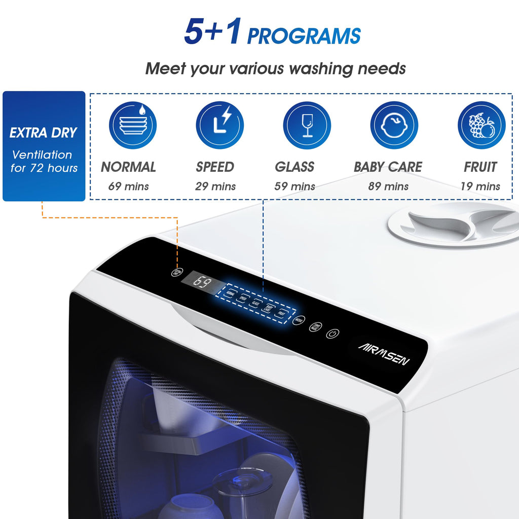 Portable Countertop Dishwasher, No Hookup Needed, Compact Design