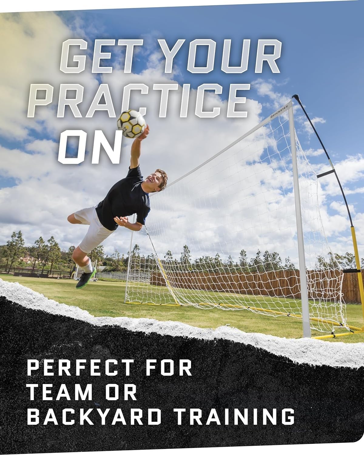 Quickster portable soccer goal backyard field durable Tension Tite frame 2 ply net adjustable click lock poles