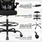 Standing Desk Drafting Chair with Footrest Ergonomic Mesh Lumbar Support Flip up Armrest Rolling Black