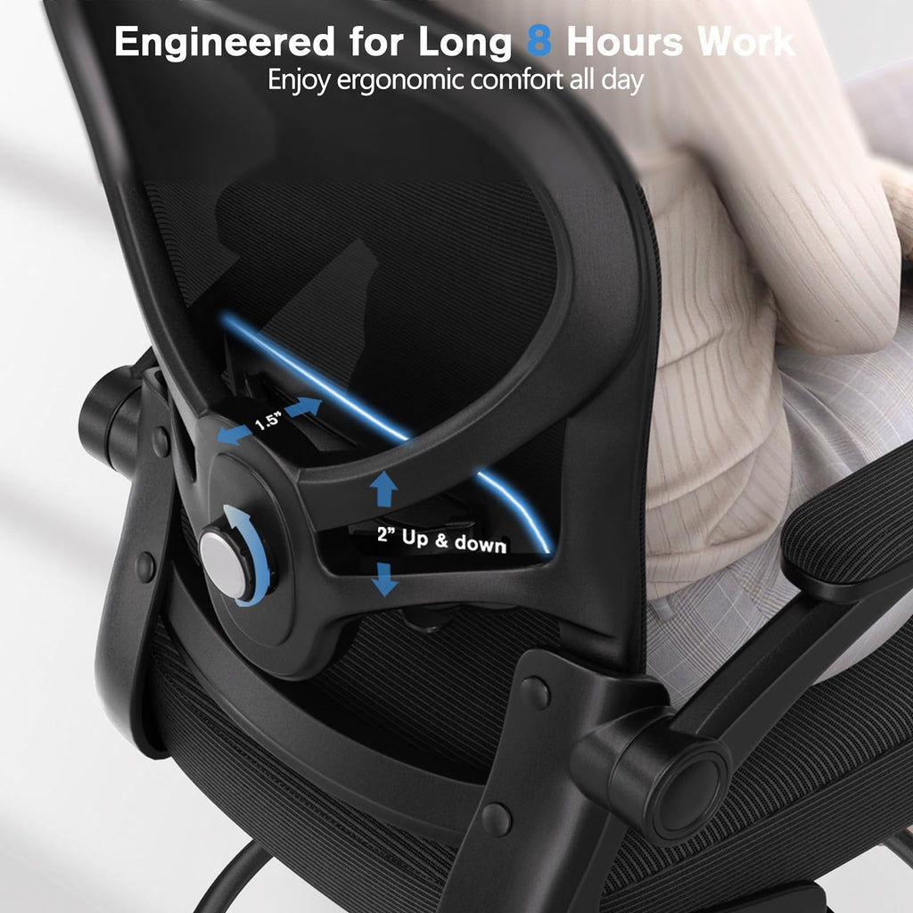 Standing Desk Drafting Chair with Footrest Ergonomic Mesh Lumbar Support Flip up Armrest Rolling Black