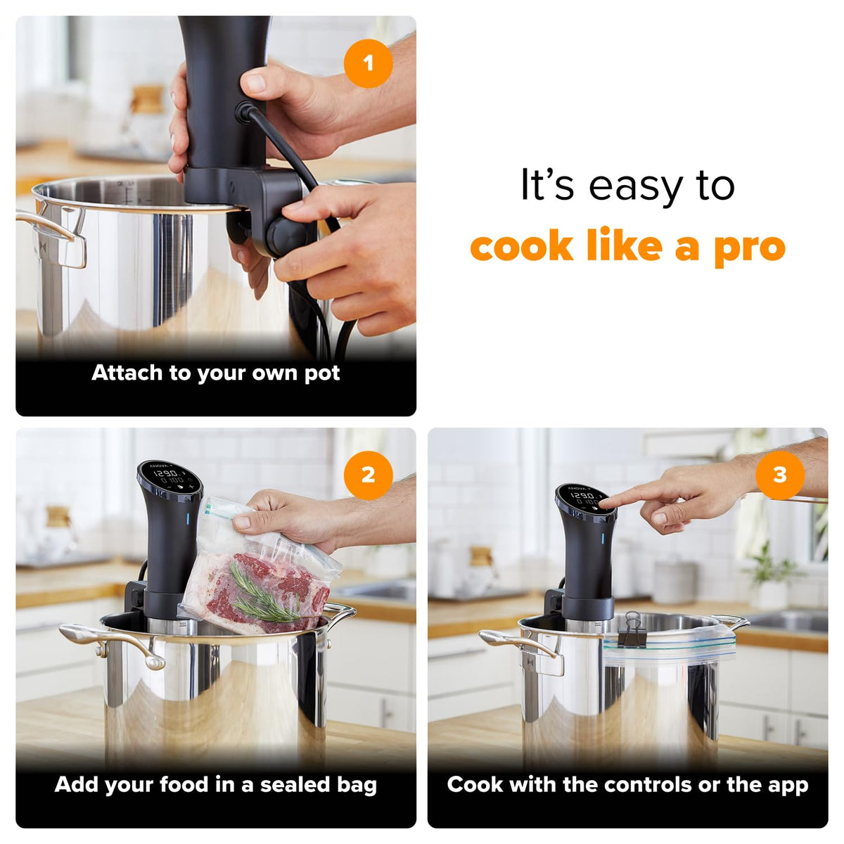 Sous vide precision cooker 3.0 WiFi 1100W stainless steel immersion circulator for home kitchen