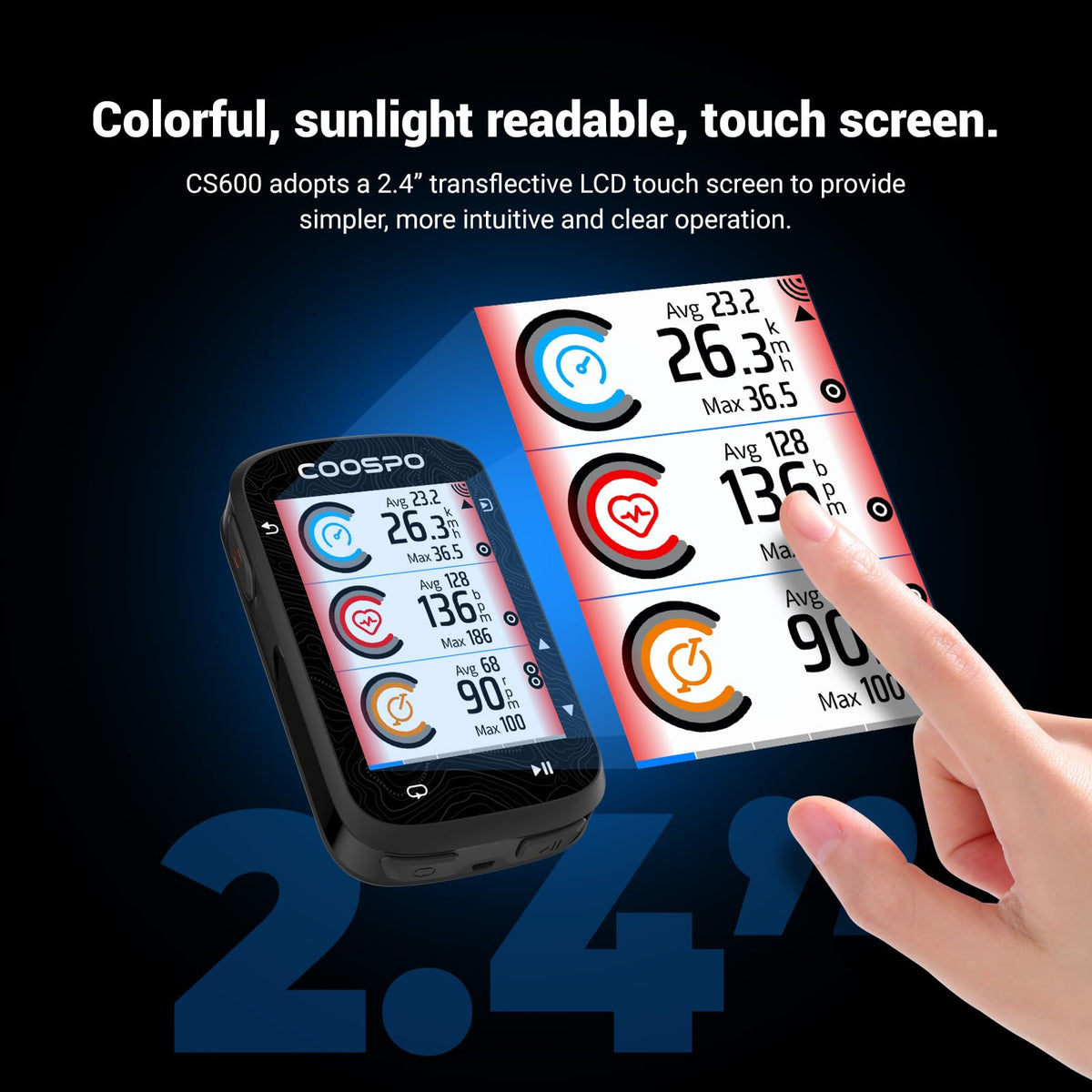 Touchscreen GPS Bike Computer CS600 Wireless IPX7 Waterproof Speedometer Bluetooth ANT Navigation 36H Battery