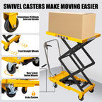 Hydraulic lift table cart 330 lbs 49.6 in max lift double scissor 4 wheels non slip pad for shop garage