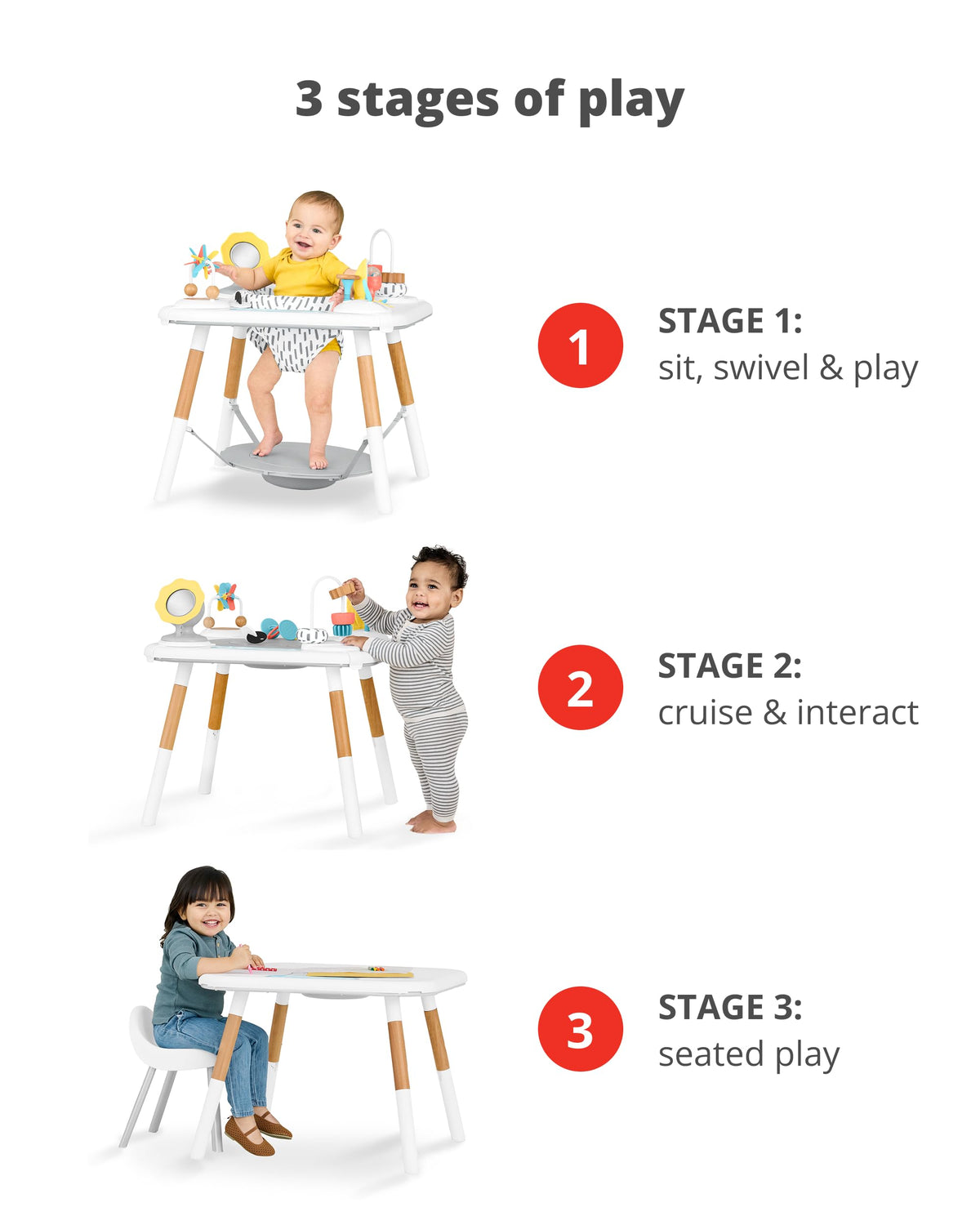 Discoverosity Montessori Inspired 3 Stage Activity Center Play Table Baby 4m+ with Mirror Rattles Teethers