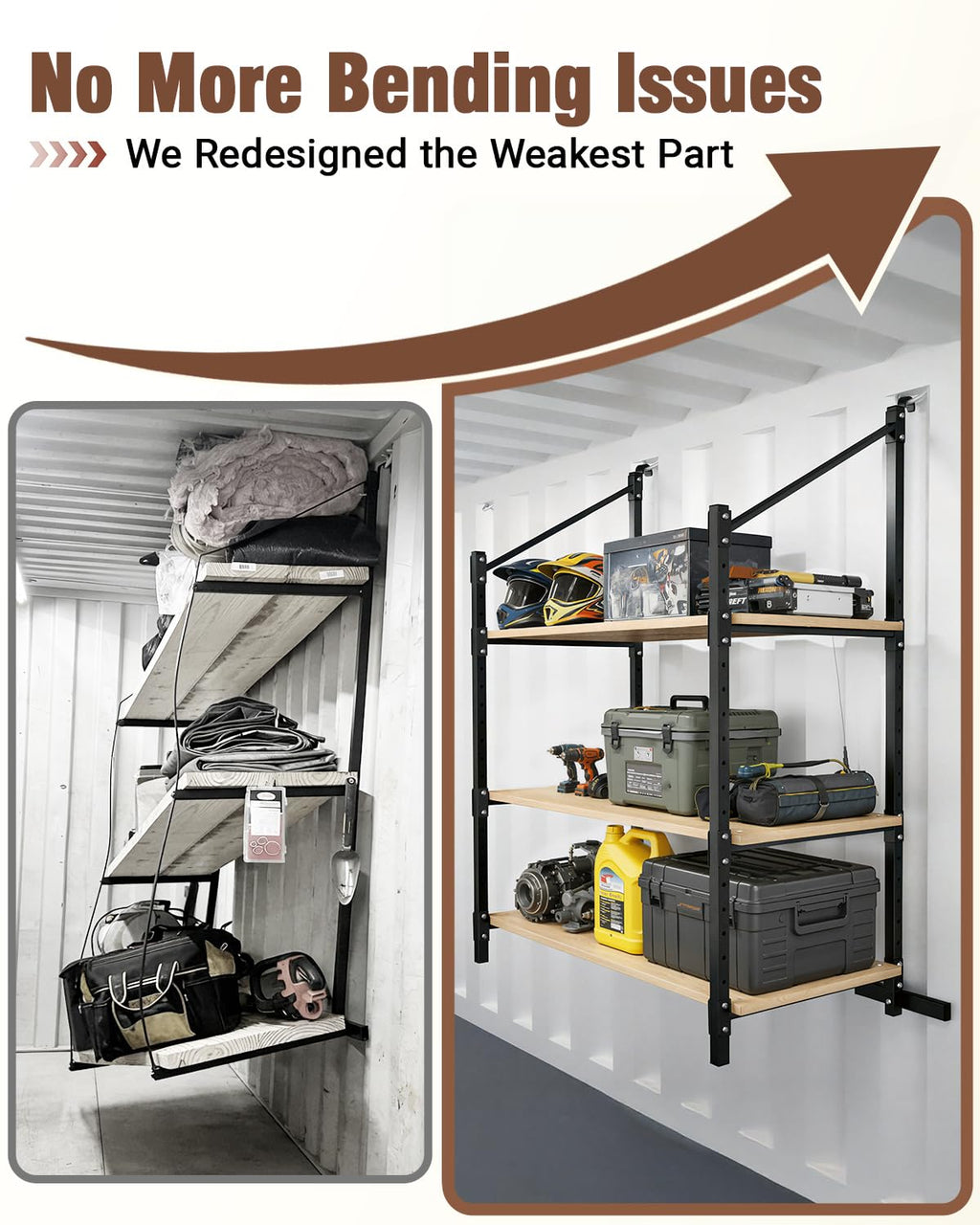 Shipping container shelving brackets D ring mount 3 tier 4 pack heavy duty storage organizer