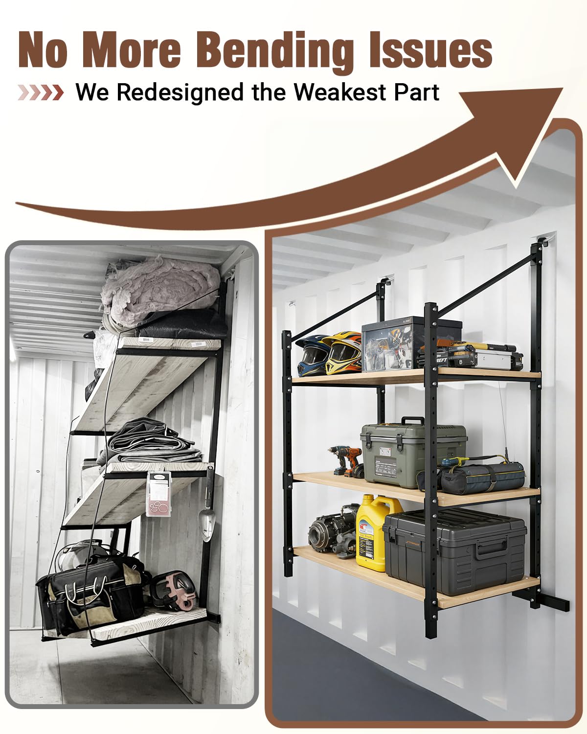 Shipping container shelving brackets D ring mount 3 tier 4 pack heavy duty storage organizer