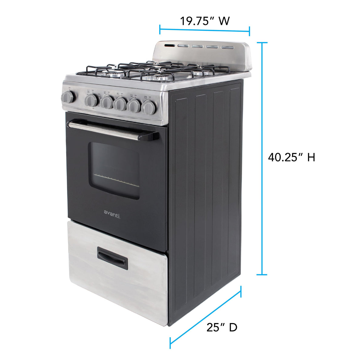 Compact gas range oven with 4 sealed burners 20 inch stainless steel kitchen cooking appliance