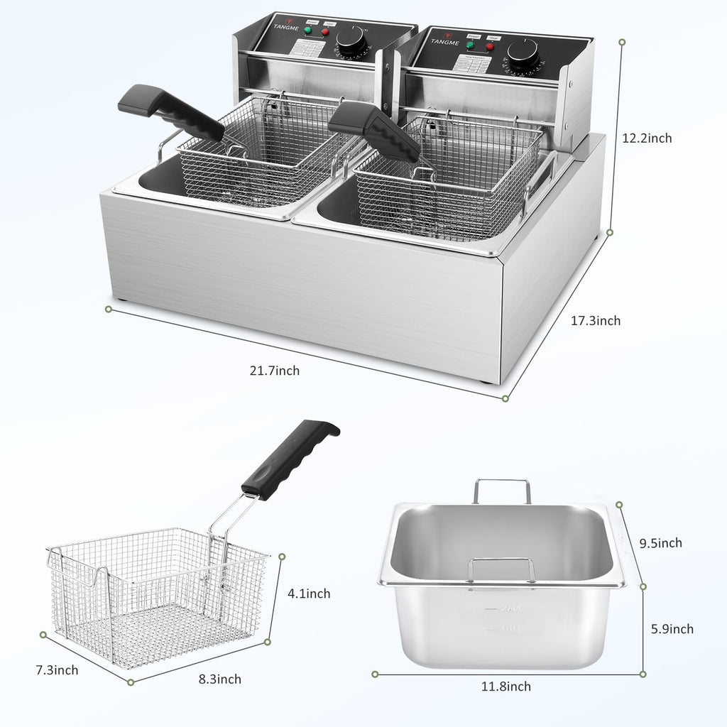 Commercial Deep Fryer 3400W Electric Fryer with 2x6.35QT Baskets Dual Basket for Restaurant Kitchen Use