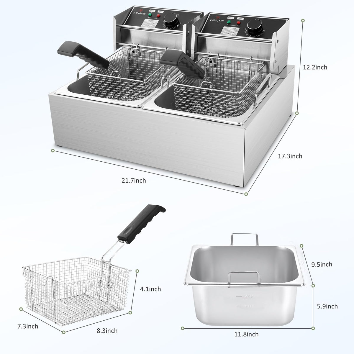 Commercial Deep Fryer 3400W Electric Fryer with 2x6.35QT Baskets Dual Basket for Restaurant Kitchen Use