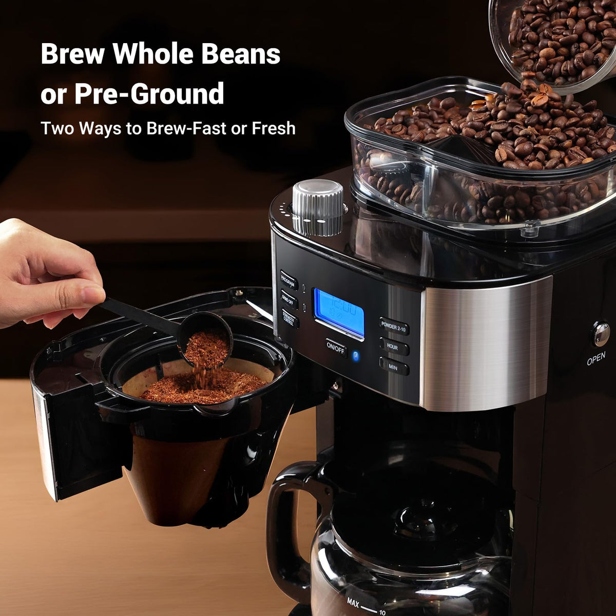 10 cup grind and brew drip coffee maker with built in burr grinder for fresh coffee every day