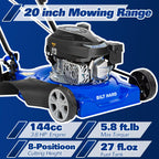 Gas Lawn Mower 20 Inch 144cc 4 Cycle OHV Engine 8 Adjustable Cutting Heights Push Mower for Lawn Yard Garden