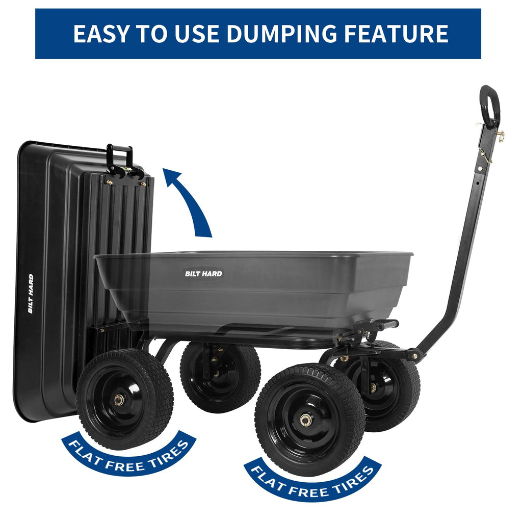 7 cu ft poly garden dump cart 1200 lbs no flat tires quick release 2 in 1 convertible handle heavy duty yard