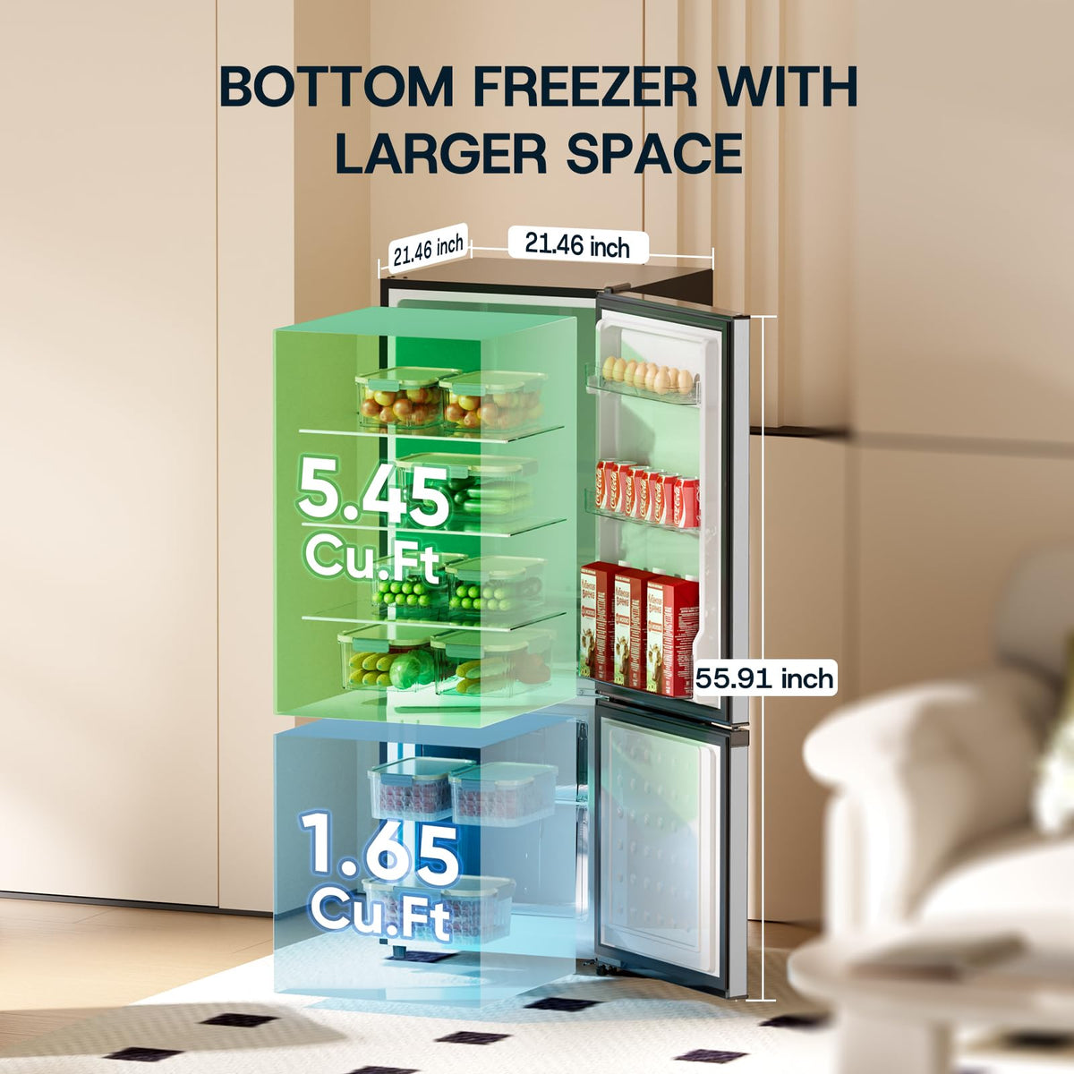 7.1 Cu.Ft Refrigerator with Bottom Freezer Compact Apartment Fridge for Kitchen Dorm Office Use