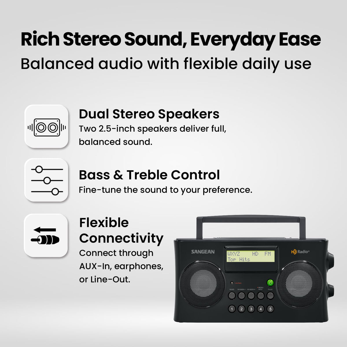 HDR-16 HD AM FM Portable Radio Black Compact Design for Home Travel and Outdoor Clear Listening