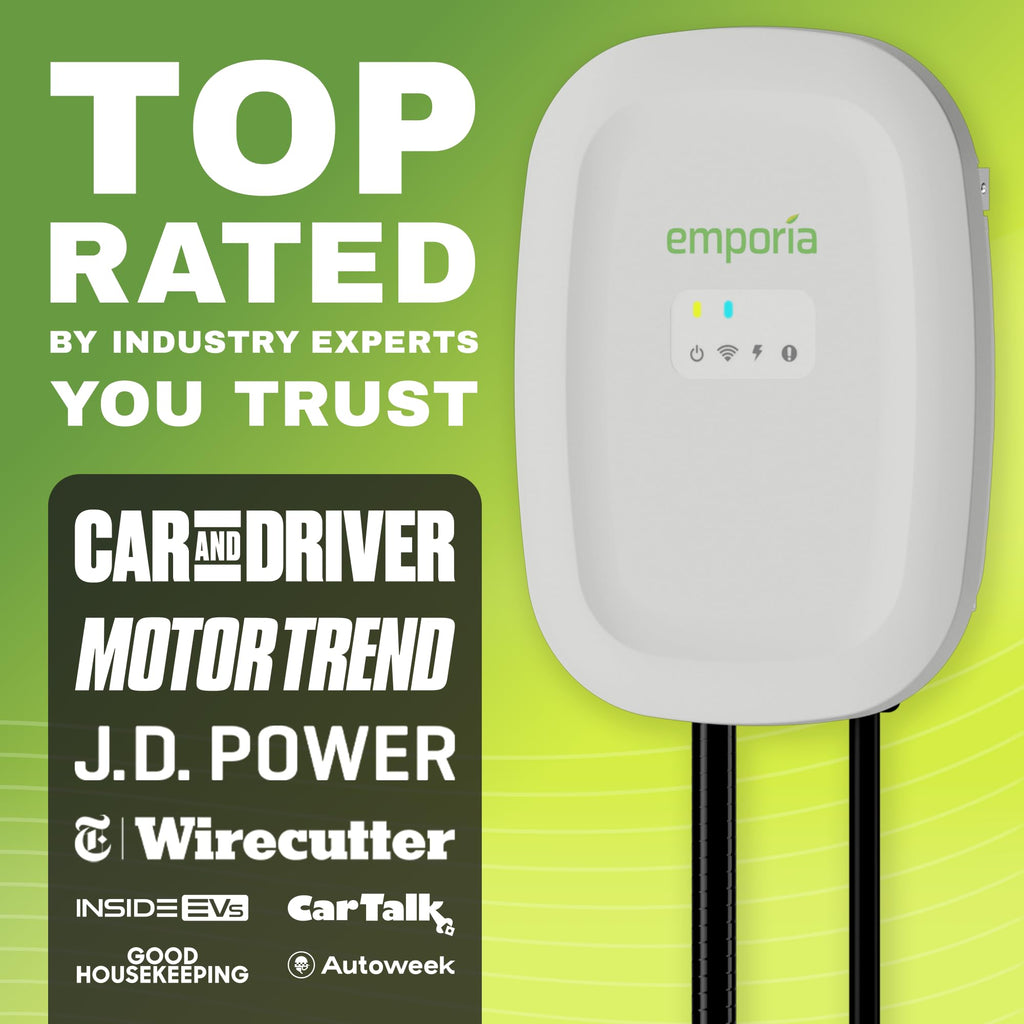 Level 2 EV Charger NACS Tesla Compatible 48 Amp Hardwired with Whip UL Energy Star WiFi EVSE 25ft Cable Black