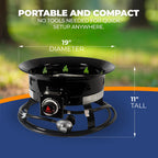 Portable Propane Fire Pit 19 Inch 58000 BTU Smokeless Firebowl with Cover Carry Kit Black 893 Deluxe