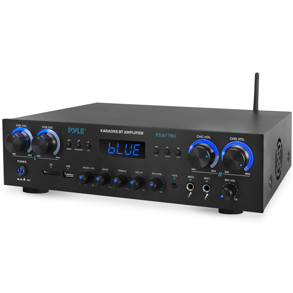 Bluetooth Home Stereo Receiver 4 Channel 800W Amplifier USB MP3 Karaoke Mic Vol Reverb Delay RCA SD FM PDA77BU