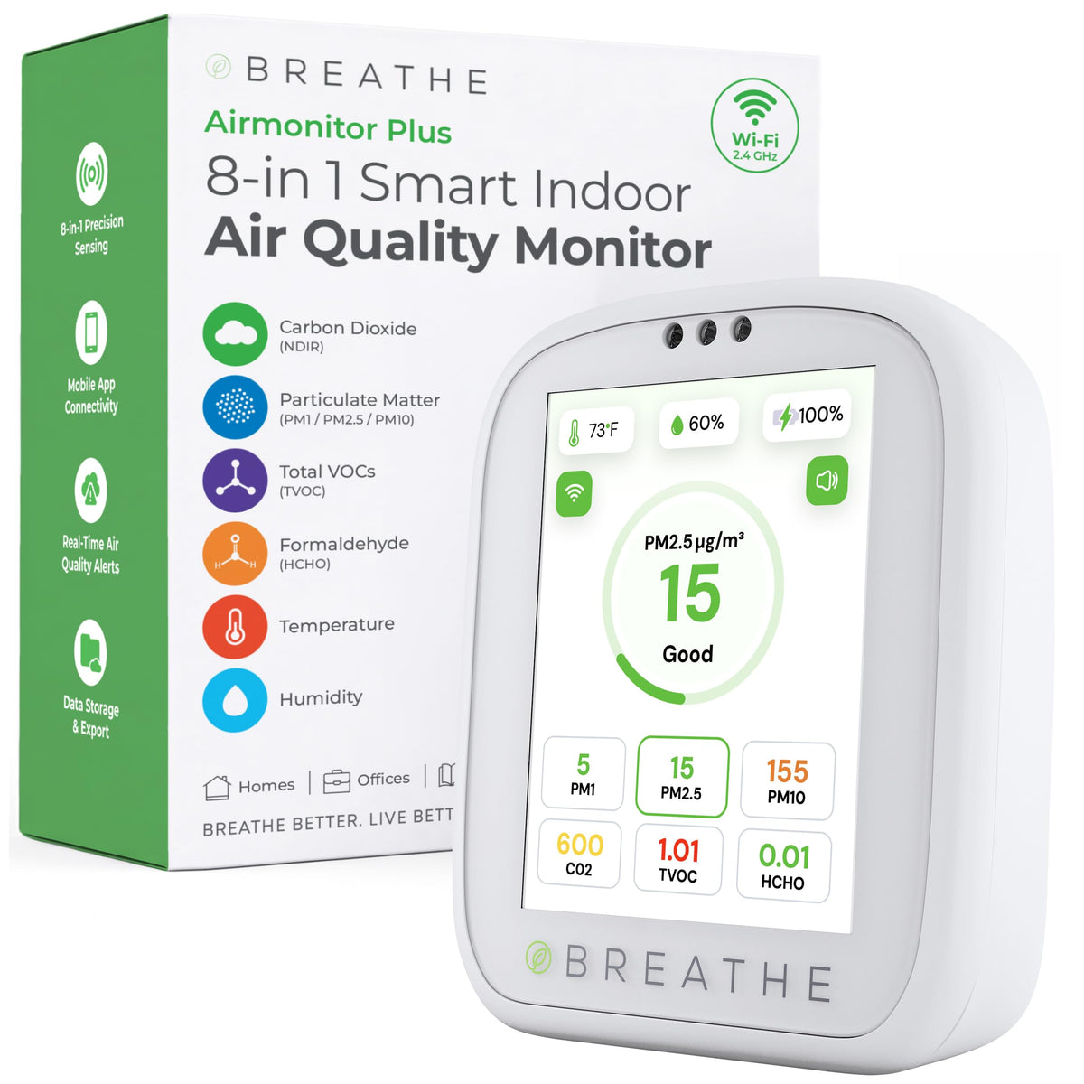 Airmonitor Plus Gen 2 Indoor Air Quality Monitor CO2 PM2.5 TVOC Detection for Home Office Use