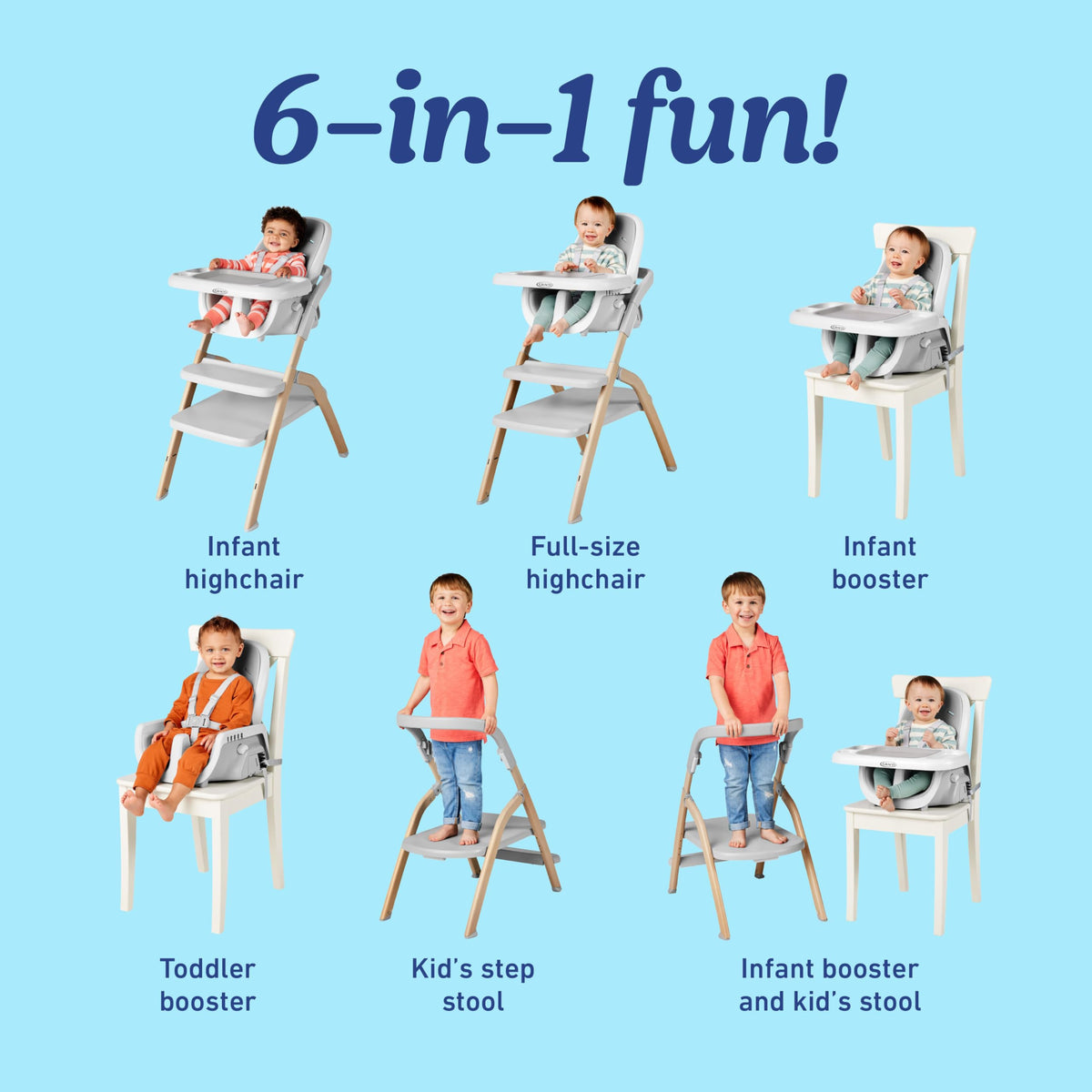 EveryStep Slim 6 in 1 Convertible Highchair Misty Infant Toddler Feeding Chair