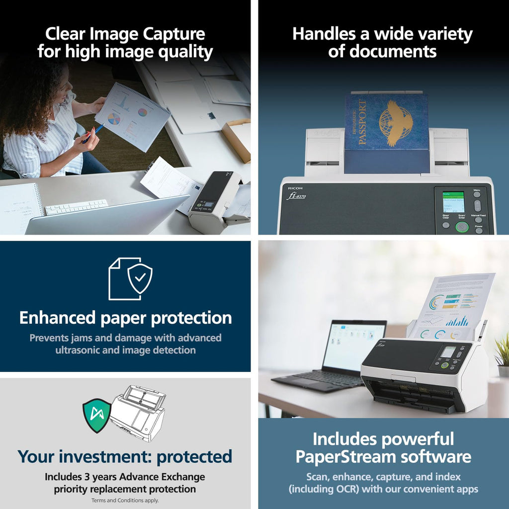 fi-8170 Professional High Speed Color Duplex Document Scanner with Auto Document Feeder for Office