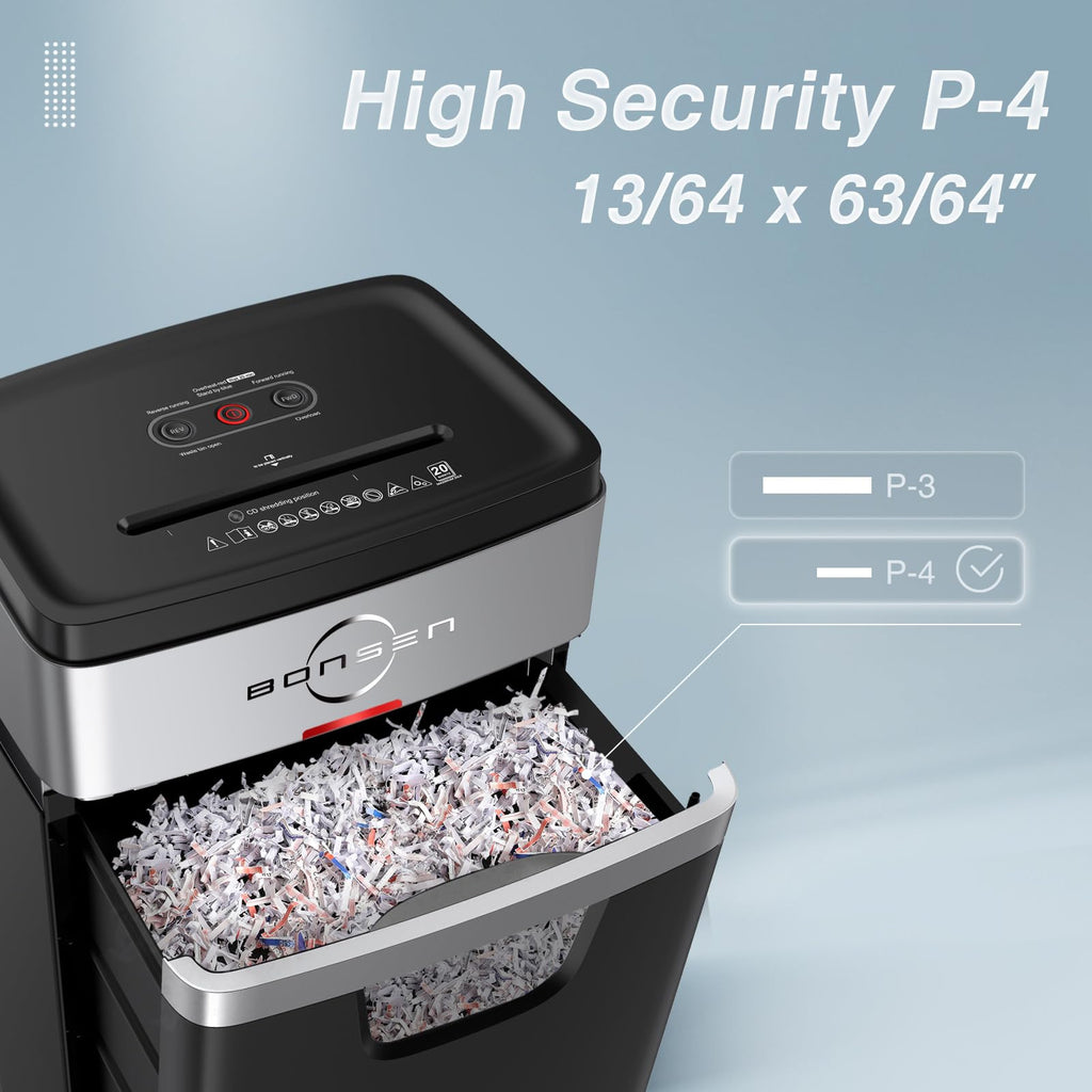 20 sheet cross cut P4 high security heavy duty paper shredder for home office and small business use