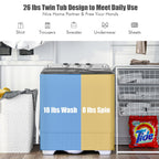 Portable Twin Tub Washing Machine 26lbs 18lbs Washer 8lbs Spinner Timer Knobs Drain Pump Compact Grey White