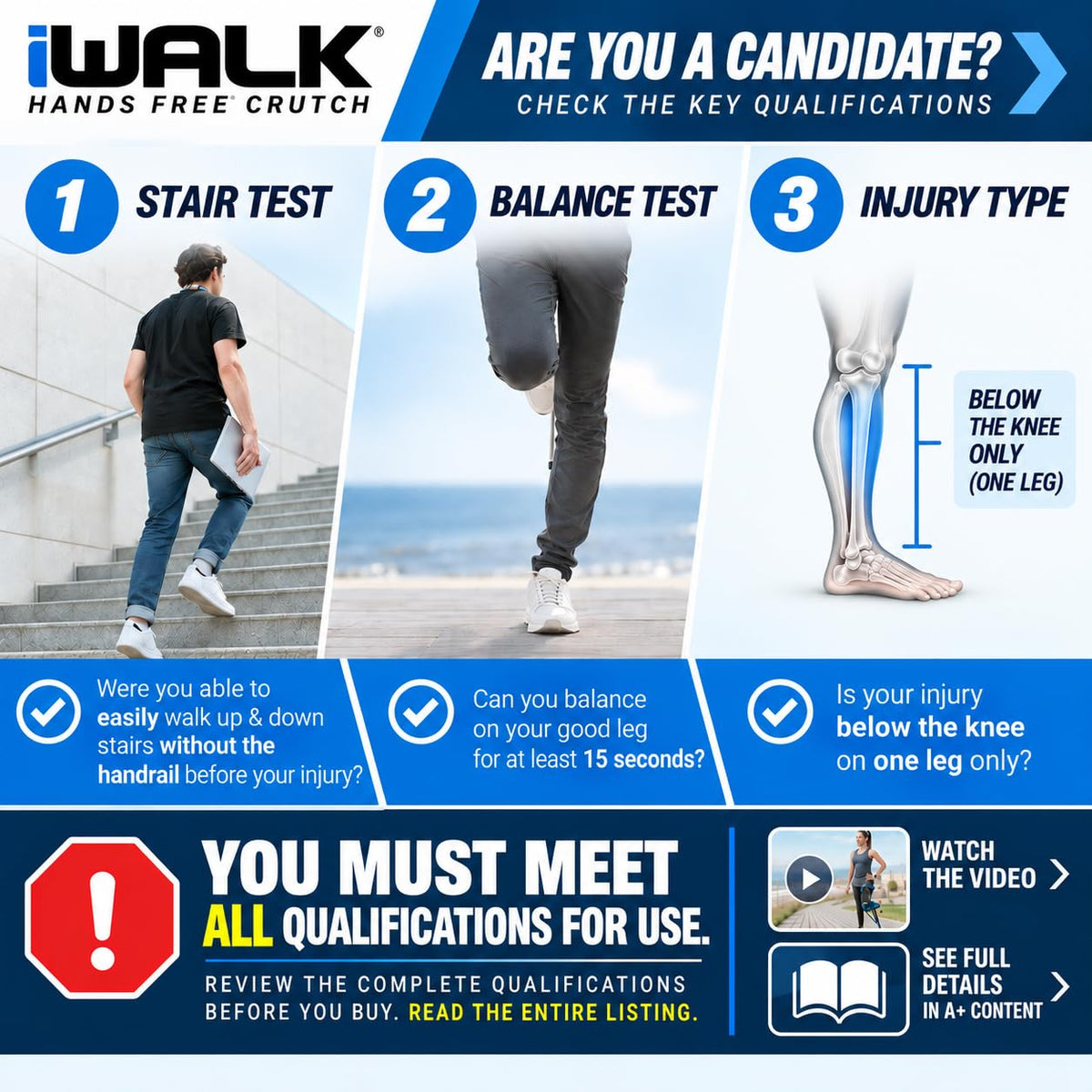 Hands-Free Knee Crutch Mobility Aid, Third Generation