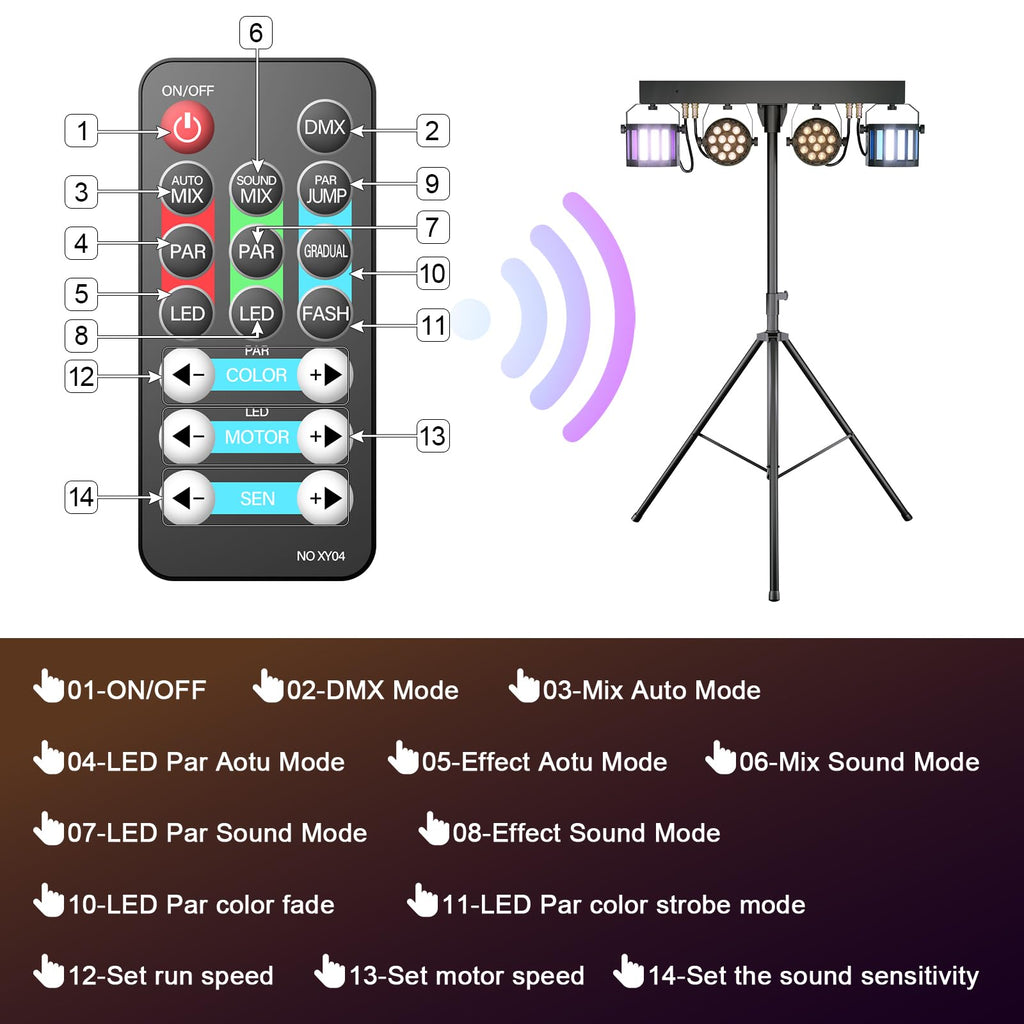 5 in 1 DJ lights with stand sound activated DMX remote control LED par light 3/6/15CH party wedding KTV