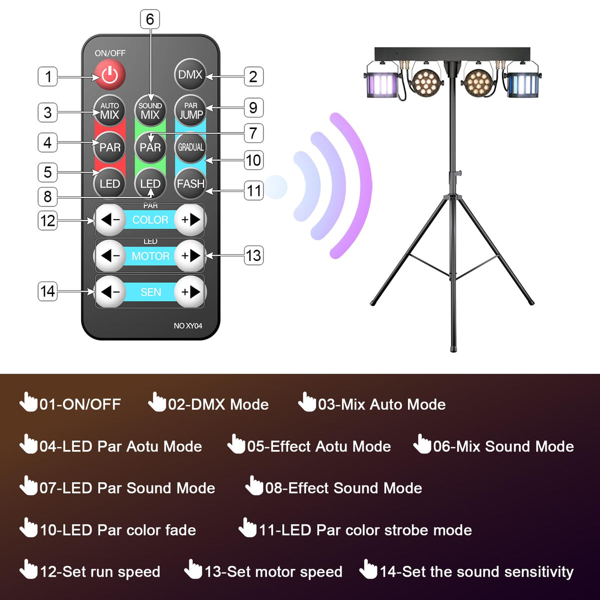 5 in 1 DJ lights with stand sound activated DMX remote control LED par light 3/6/15CH party wedding KTV