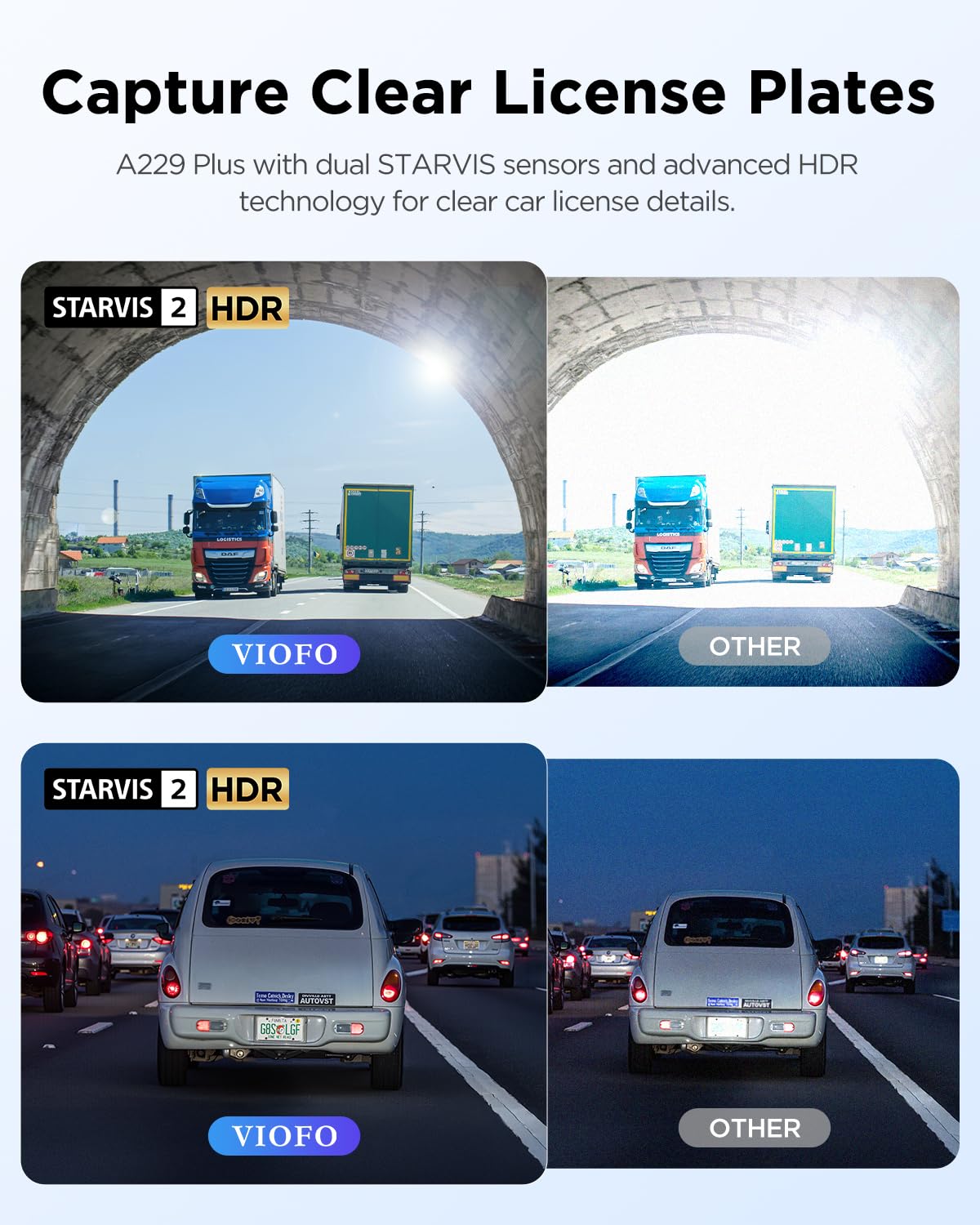 Front and Rear 2K Dash Cam, Dual STARVIS 2 Sensors, HDR, A229 Plus