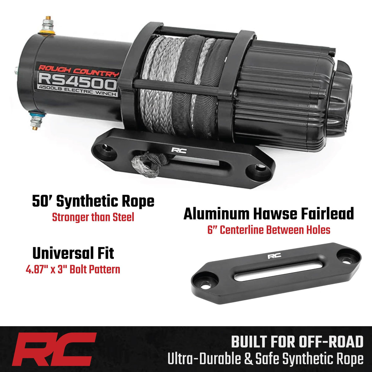 4,500 LB UTV ATV Winch ProSeries 1.4HP Electric 50 Ft Synthetic Rope Remote Waterproof 12V Off Road Recovery