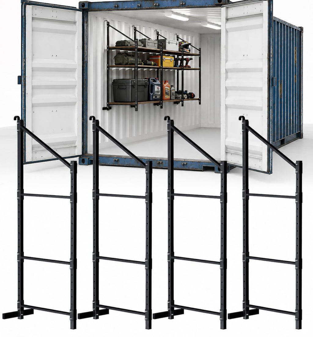 Shipping container shelving brackets D ring mount 3 tier 4 pack heavy duty storage organizer