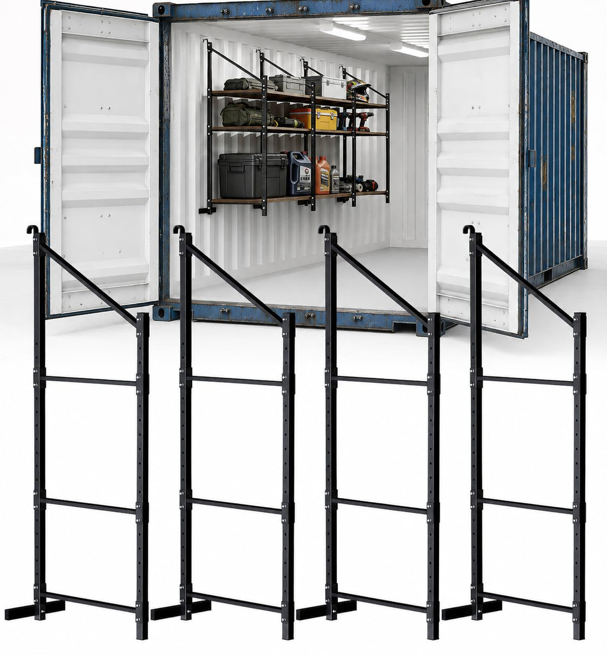 Shipping container shelving brackets D ring mount 3 tier 4 pack heavy duty storage organizer