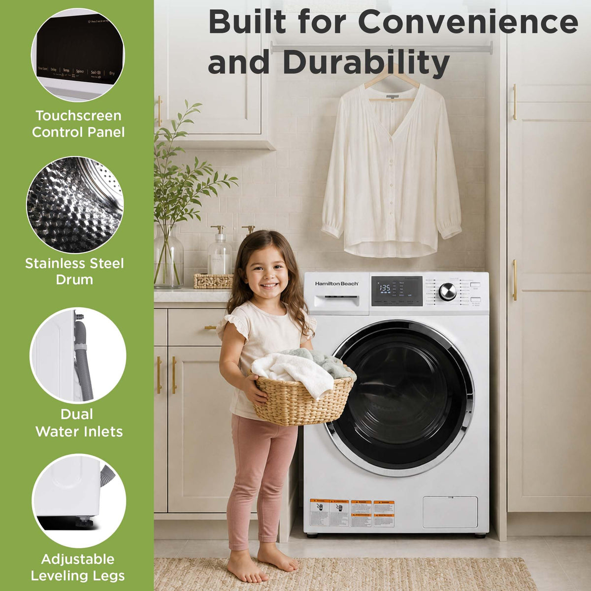 2.65 Cu Ft All In One Apartment Size Washer and Dryer Combo Compact Space Saving Design for Small Spaces