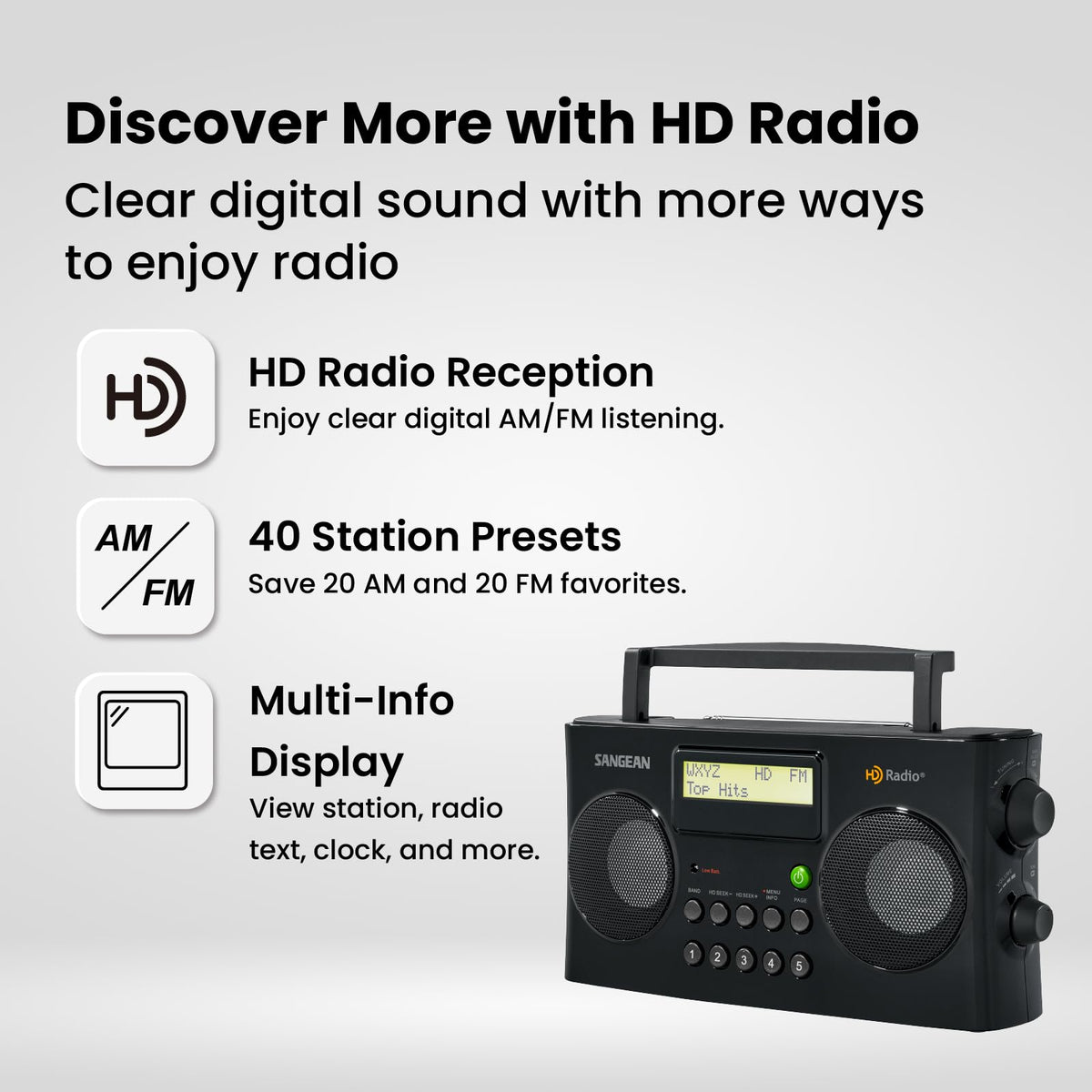HDR-16 HD AM FM Portable Radio Black Compact Design for Home Travel and Outdoor Clear Listening