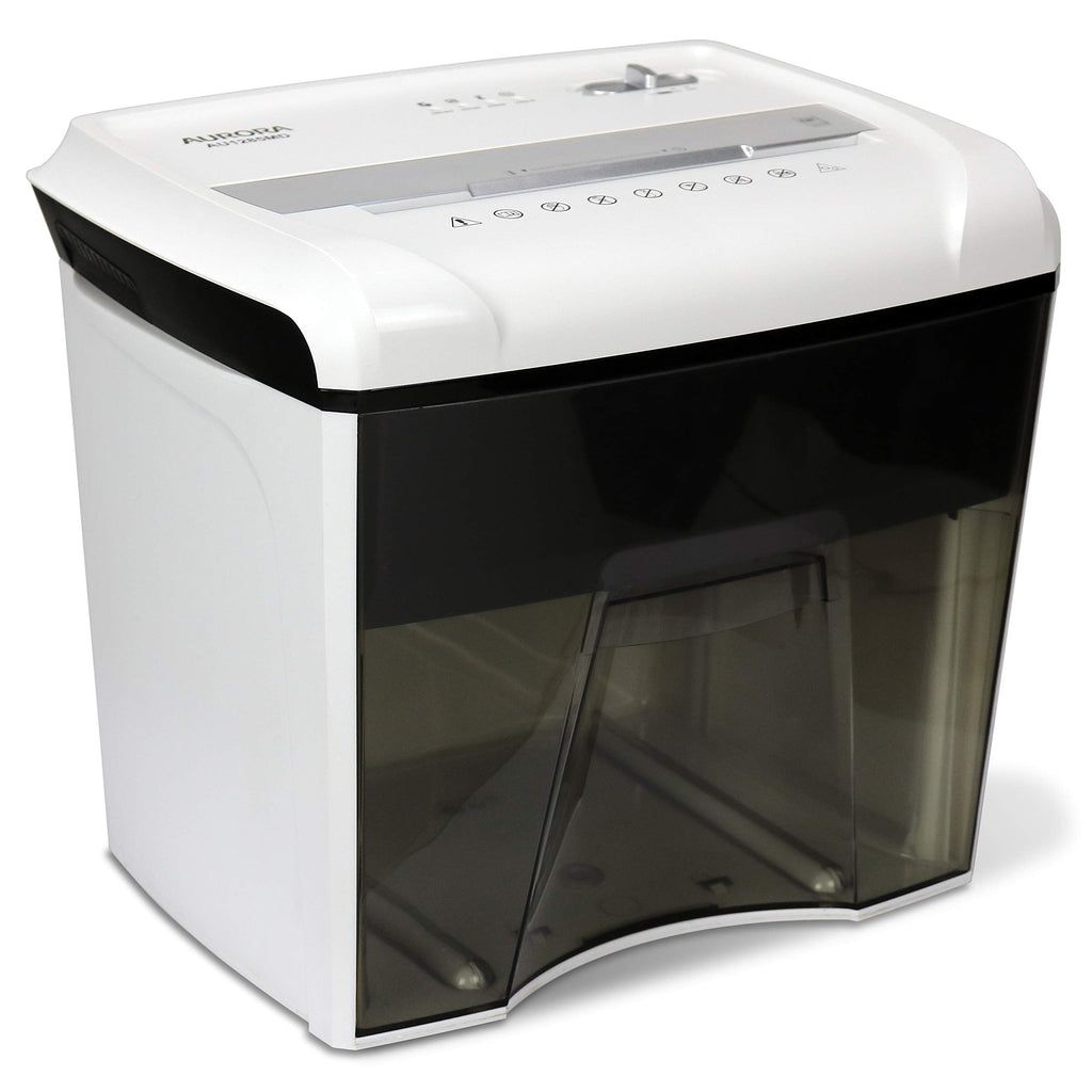 AU1285MD compact high security 12 sheet micro cut paper CD credit card pullout basket shredder white black
