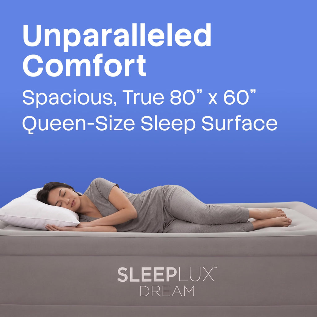 Dream 18 inch queen air mattress luxury raised with built in dual pump for home camping guests