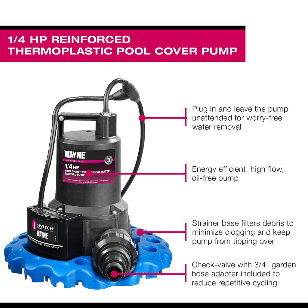 WAPC250 Reinforced Thermoplastic Pool Cover Pump Heavy Duty Submersible Water Removal Pump for Pool Covers