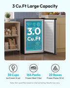 3.0 Cu.ft Upright Mini Freezer Small Compact Freezer for Home Kitchen Office Dorm Countertop Silver