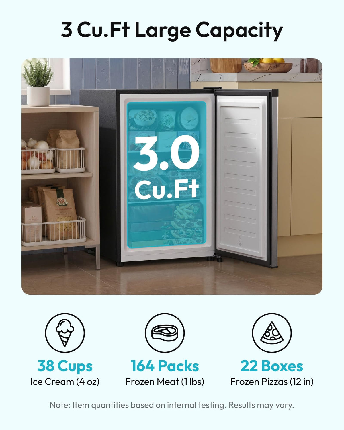 3.0 Cu.ft Upright Mini Freezer Small Compact Freezer for Home Kitchen Office Dorm Countertop Silver