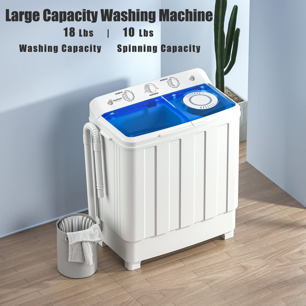 Portable 28lbs Twin Tub Washer with Drain Pump Semi automatic 18lbs Washer 10lbs Spinner Combo for Dorms RVs