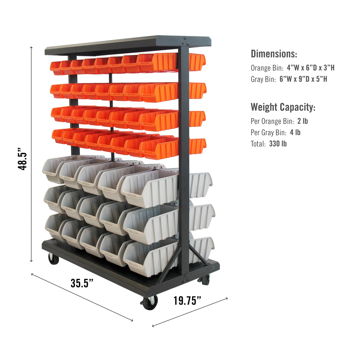 7 tier dual sided rolling storage bin rack parts organizer black heavy duty mobile utility cart