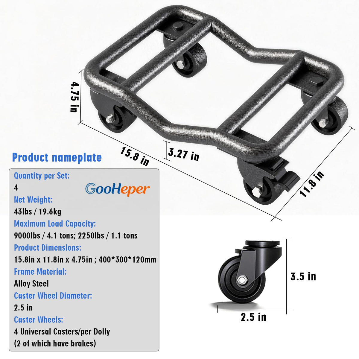 Car Wheel Dolly Set of 4, 9,000 lb Capacity, Low Profile Vehicle Skates