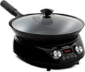 Electric induction wok with 3 wattages 600W 900W and 1500W 100°F to 575°F in 5°F cooking increments