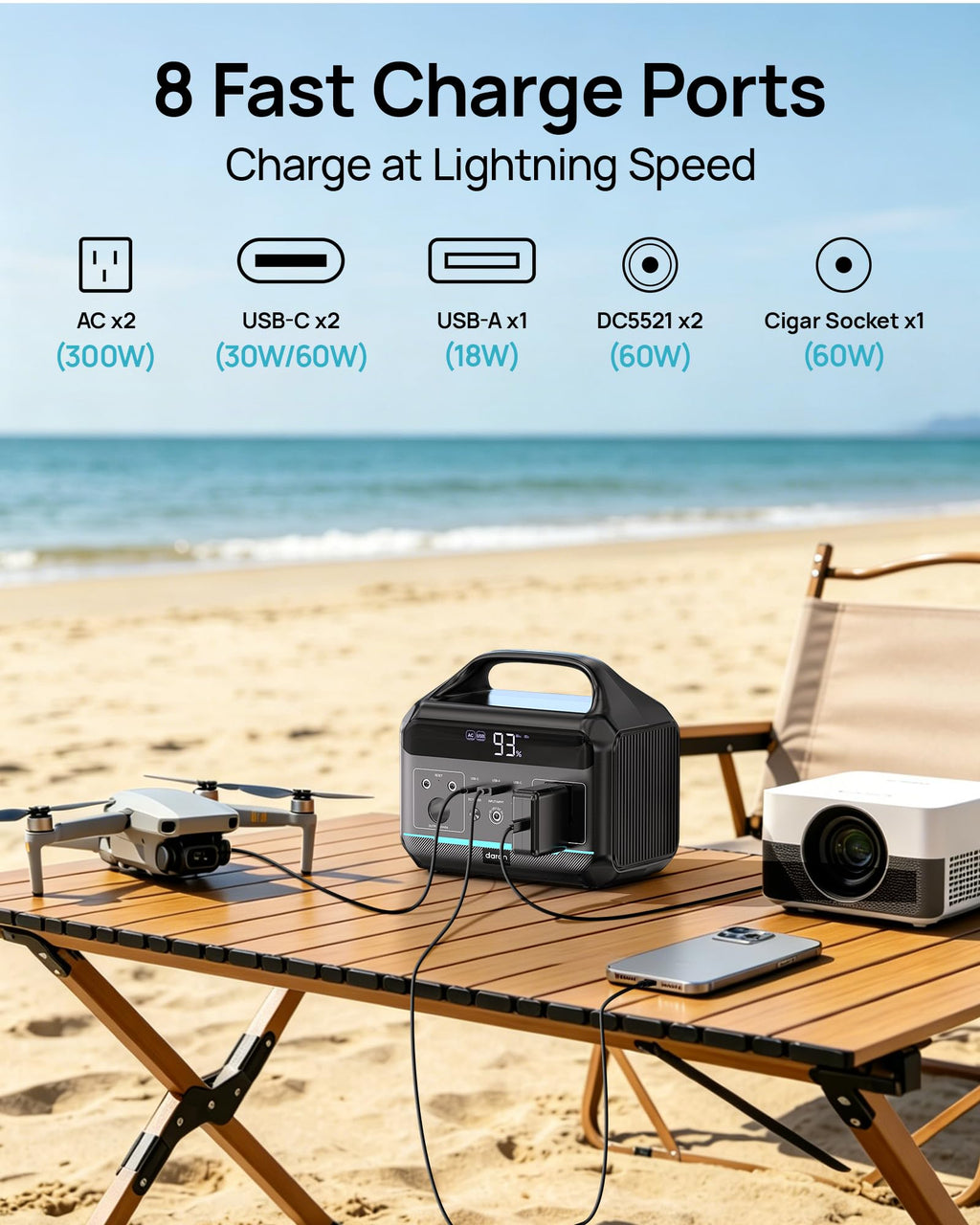 300W Portable Power Station with 30W Solar Panel for Camping Outdoor Emergency Home Backup